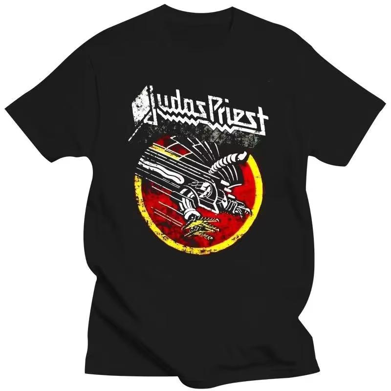 Judas Priest Tshirt Cool Black Pattern Printed Retro Band Tshirt for Men and Women Summer Pure Cotton Comfortable Casual Top