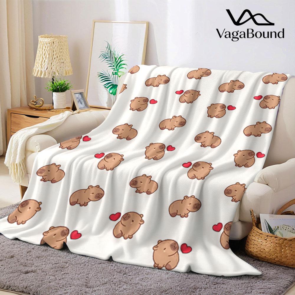 Cute Capybara Printed Blanket Suitable for Sofas Beds Offices Travel Camping Chairs Warm Plush Blanket