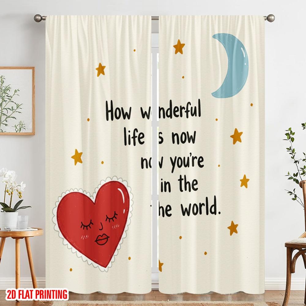 2pcs 2D flat printing Drapes How Wonderful Life You Polyester Fabric Without Electricity Festive Holiday Perfect for Indoor
