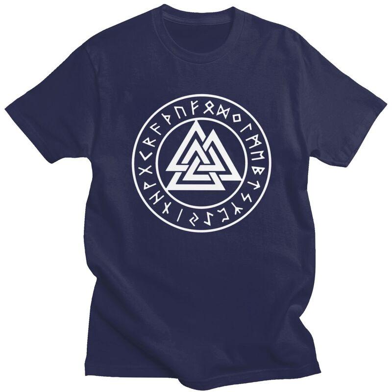 Individuelles Wikinger Odin Valknut Runen T-Shirt für Herren Kurzarm T-Shirt Mode Nordische Wikinger Valhalla T-Shirt Reine Baumwolle Tee
