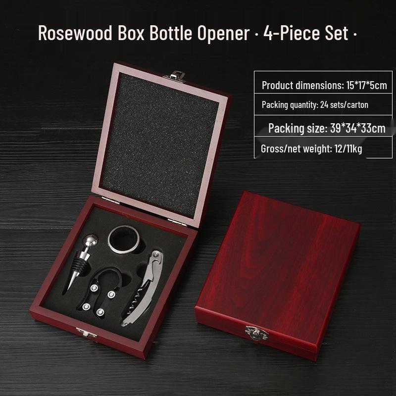 Premium Wine Opener Gift Set: Stainless Steel Pourer, Leather & Wooden Box, Waiter's Knife Corkscrew Barware