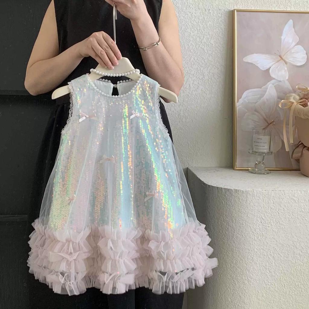 Girls' Summer Dress: Butterfly Sequin Skirt Elegant Princess Dress