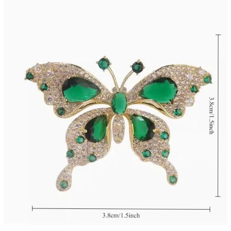 Retro Green Emerald Crystal Butterfly Brooches for Women Girls Elegant Badges Classic Lady Dress Suit Jewelry Accessories Gifts