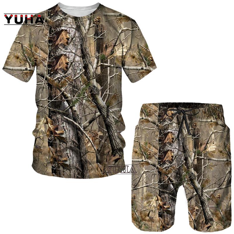 Letné pánske tričko s 3D potlačou maskáčové javorové listy/šortky/obleky Unisex Príležitostné Outdoorové športové oblečenie s krátkym rukávom