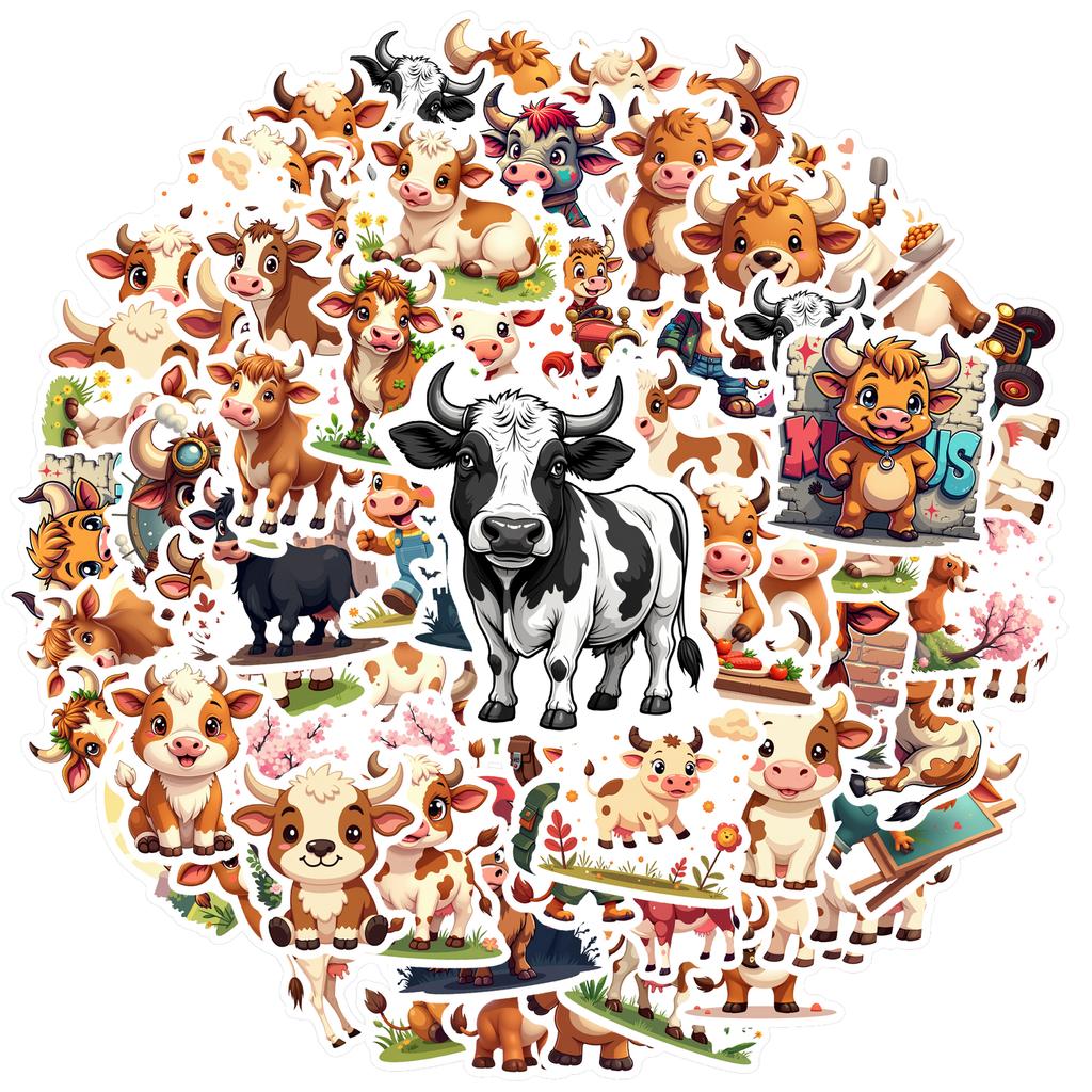 35-150pcs Cartoon Ox Graffiti Sticker Kawaii Animal Decals Laptop Helmet Luggage Guitar Aesthetic Stickerss