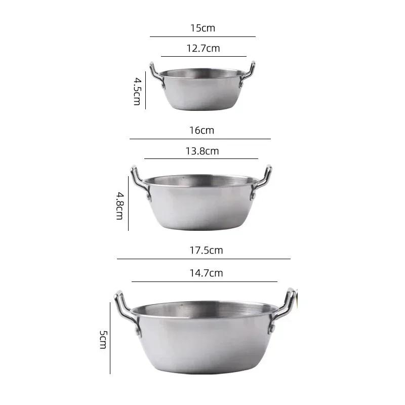 Korean Cuisine Bowl Stainless Steel Mixing Bowl with Double Handles Serving Bowl Appetizer Tray Sauce Dishes for Home Restaurant