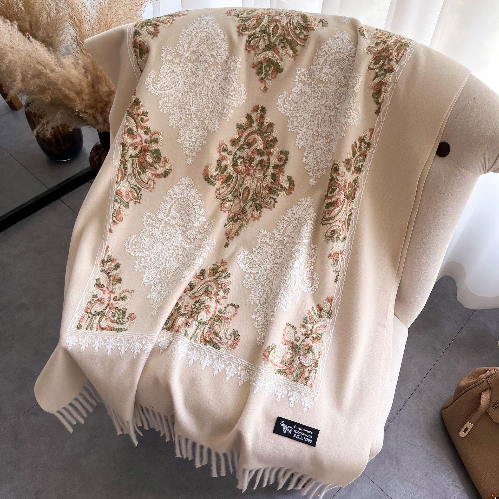 

Winter Warm Cashmere Scarf for Women Floral Embroidery Pashmina Blanket Thick Shawl Wrap Neckerchief Elegant Lady Poncho Bufanda 75X200cm