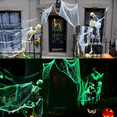 Svítící pavučiny Halloweenská dekorace Super pružná dekorace pavučin
