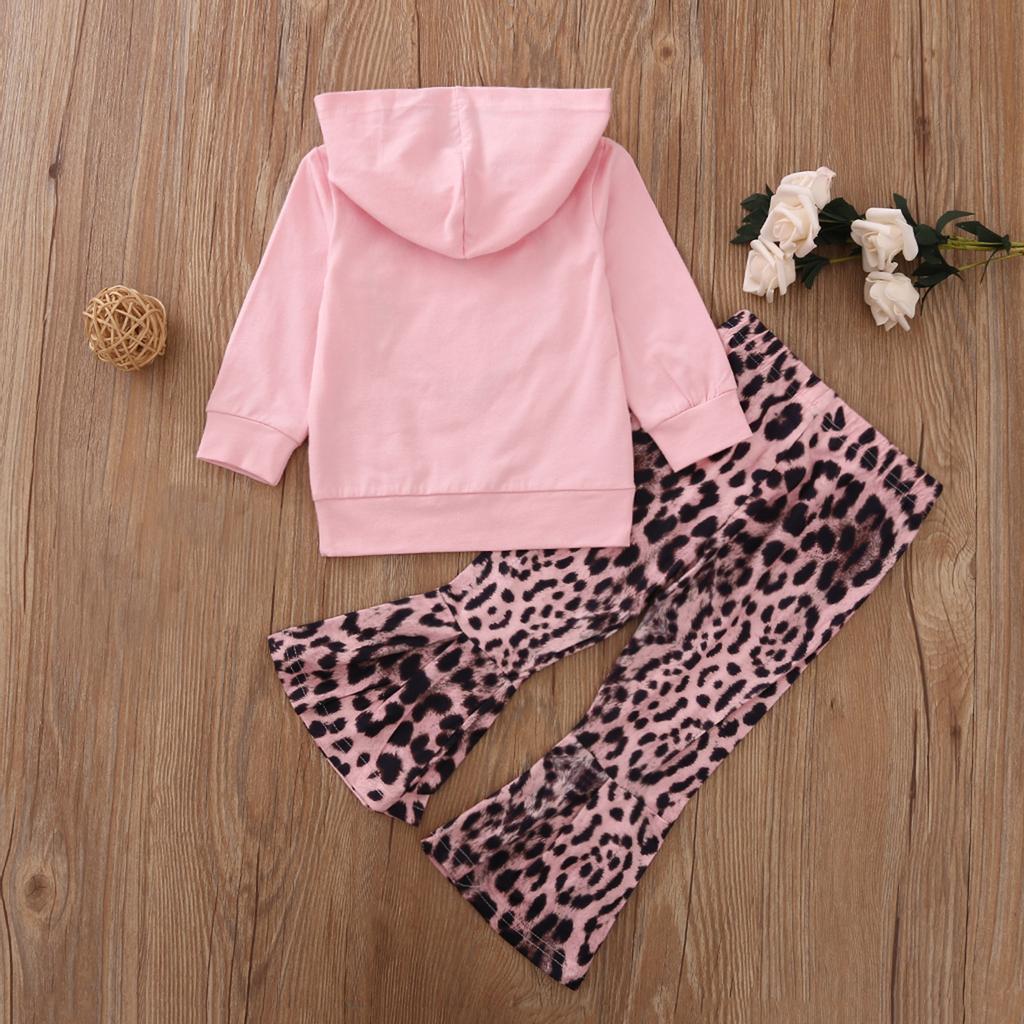 Newborn Infant Baby Girls Diamantes Heart Leopard Print Hoodie+Pants Set Outfit