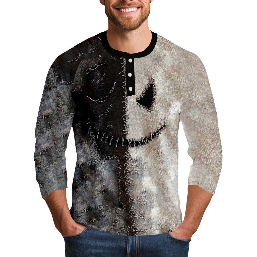 Men's Halloween Printed  Collar Three-Quarter Sleeve