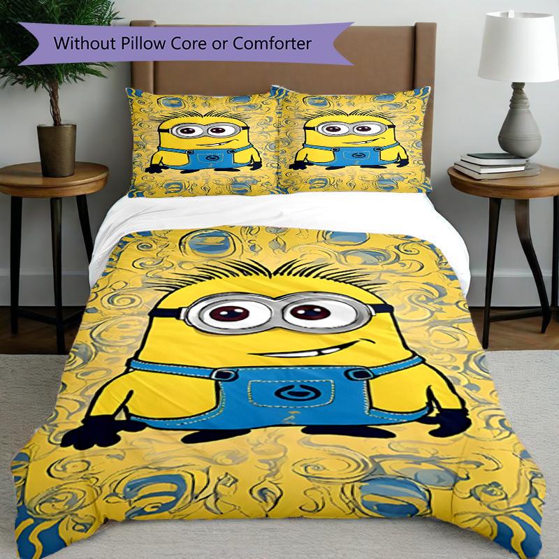 3pcs Duvet Cover Set (1*Duvet Cover + 2*Pillowcase, Without Core), Minions Print Bedding Set, Bedroom Decor, All‑Season, Birthday Gift