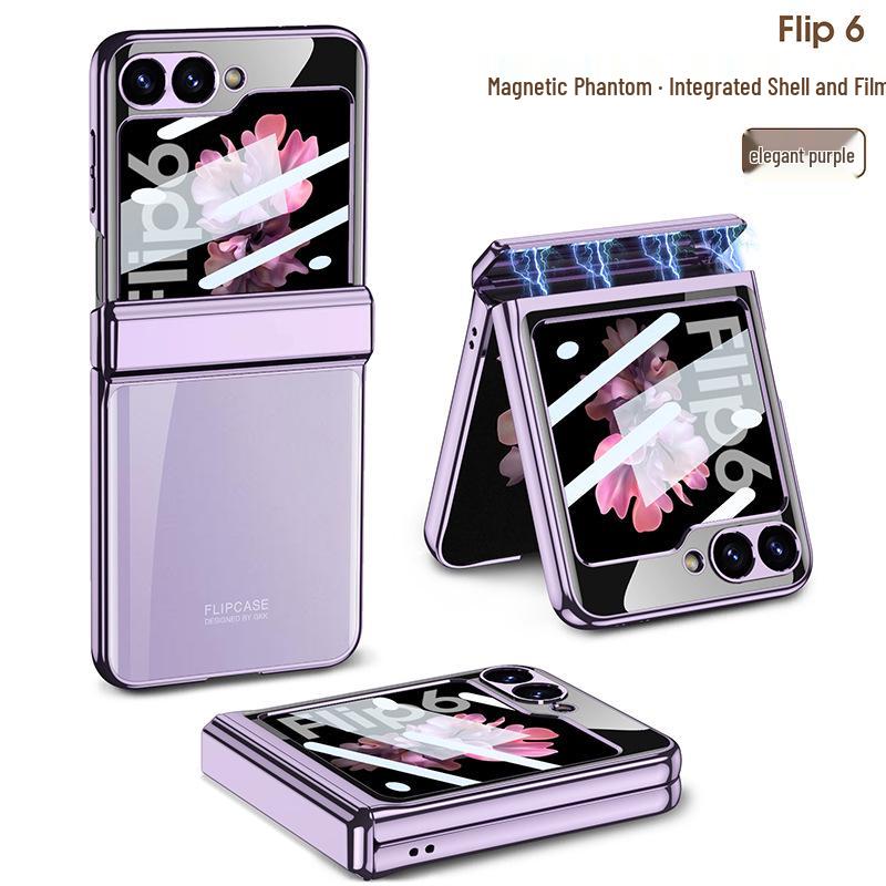 Samsung Z Flip6 Full Wrap Transparent Electroplated Magnetic Hinge Case