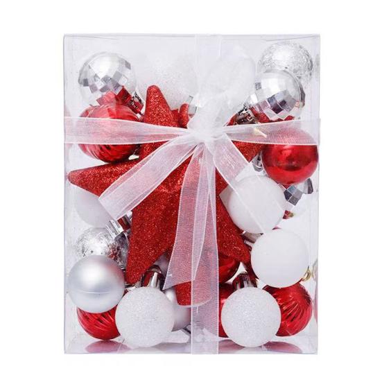 30 Pcs Mini Christmas Ball Ornaments Set 1.81 Inch Plastic Christmas Ball Hanging Ornaments with Glitter Tree Topper Star for Holiday Wedding Birthday