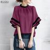 ZANZEA Kvinner Casual Rund Hals Løs Volanger Kort Erm Bluse