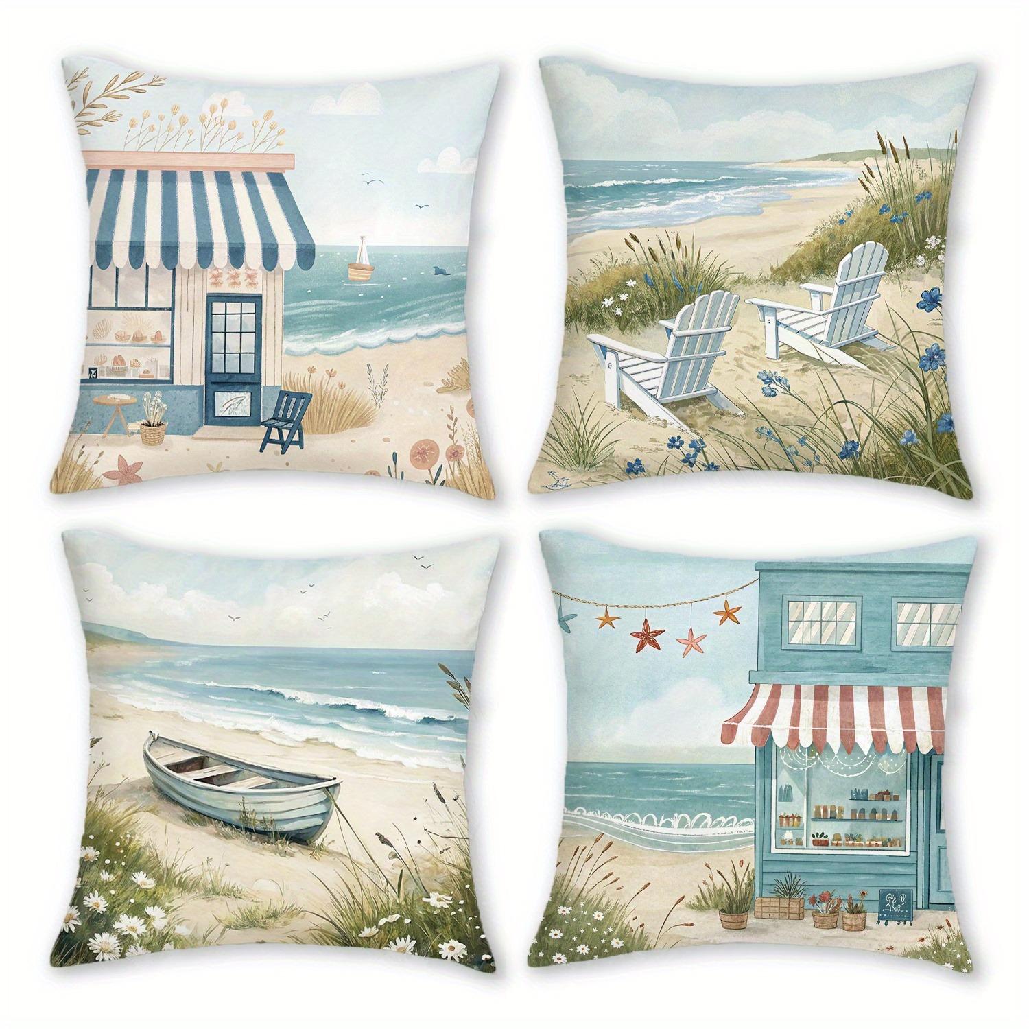 Panika Chen Unisex Charming Seaside Retreat Pillow Coversliving Room Sofa Cushion Cover, Soft And Comfortable, Bedroom Room Decoration