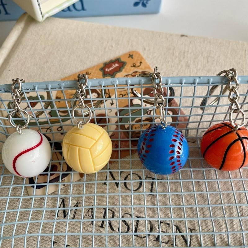 Creative 3D Basketball Football Keychain Handmade Resin Sport Theme Decoration For Bags Keys Car Interior Gift