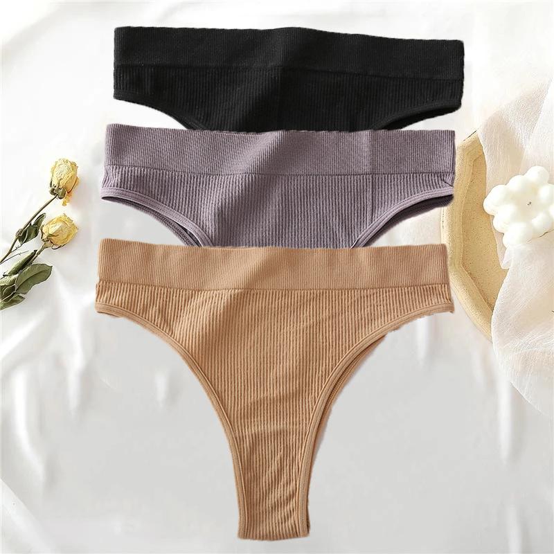 Set da 3 Pezzi Mutandine da Donna in Cotone Tanga Senza Cuciture a Vita Alta Comode Sexy Biancheria Intima Femminile Slip Perizoma S-XL