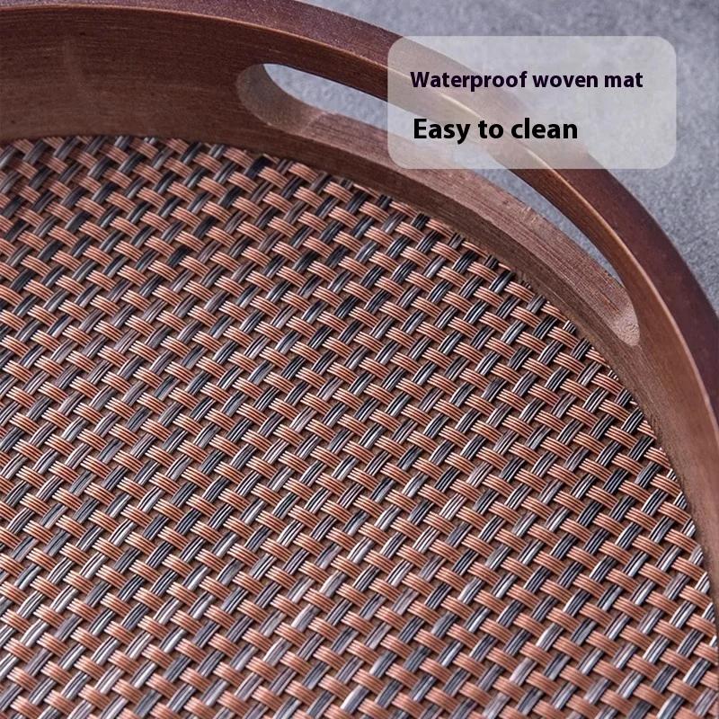 Tea Tray Tea Set Tea Cup Water Cup Tray Home Living Room Fruit Dim Sum Round Dry Soak Tray Bamboo Tray Tea Ceremony