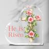 Heart-Shaped "He Is Risen" Sign, Classic Christian Inspirational Decor, Vintage Cross Design, Multipurpose Desk Ornament for Home & Office, Nurseries,