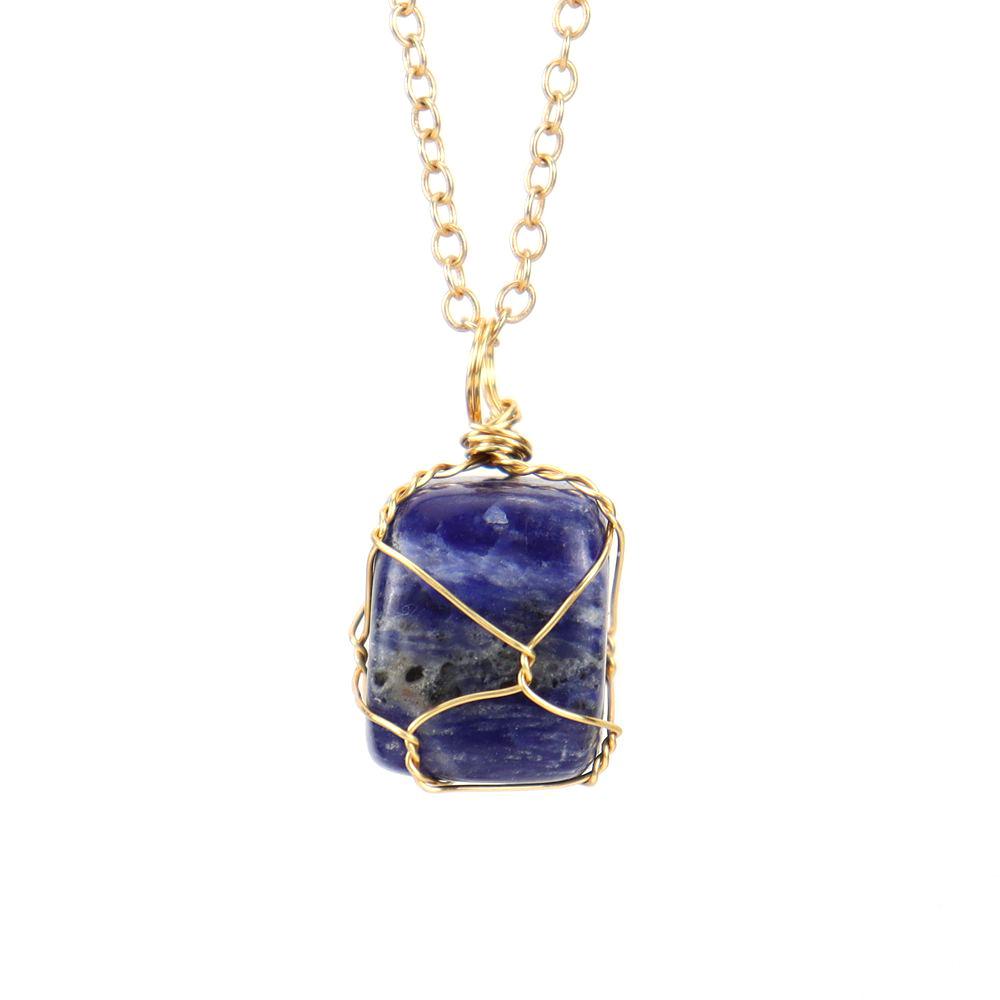 Handmade Gold Wire Winding Irregular Conformal Natural Stone Crystal Rough Stone Pendant Necklace N661
