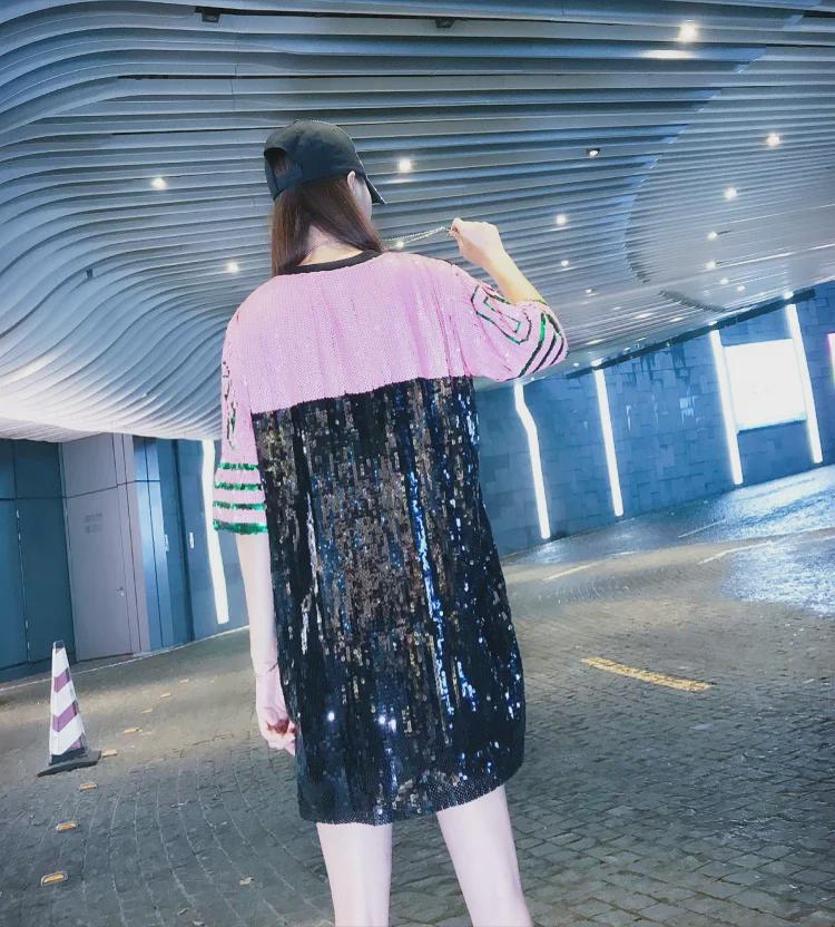 Women's Loose Sequined T-Shirt: Net Celebrity Stage Performance Top for Summer