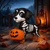 Milchtee Geist Geschenk Halloween Figur, Niedliche Lese Statue, Ornament mit Harz Sammlerstück Kürbis Eimer, Skelett Welpe Tischdeko
