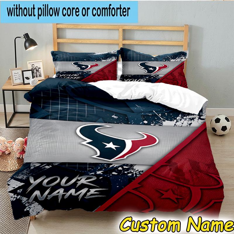 3pcs Custom Name Houston-Texans Artwork Bedding Set Includes 1 Duvet Cover & 2 Pillowcases for All Seasons Dormitory Home Decor Christmas gifts