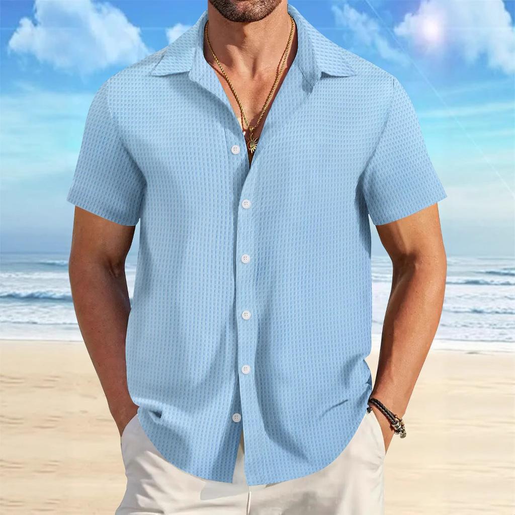 Fashion Shirt Men's Summer Men's Plaid Jacquard Office Loose Casual Shirt Short Sleeve