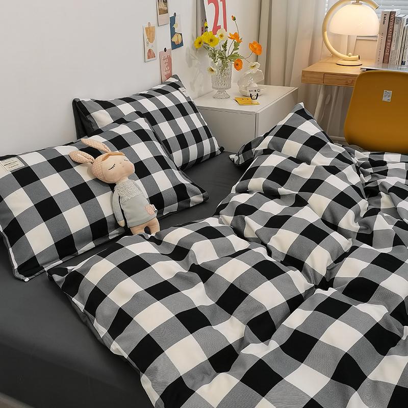 Classic Plaid Bedding Set, 1 Duvet Cover 2 Pillowcases, Brushed Microfiber, Ultra-soft,Bed Set for 1/2 People