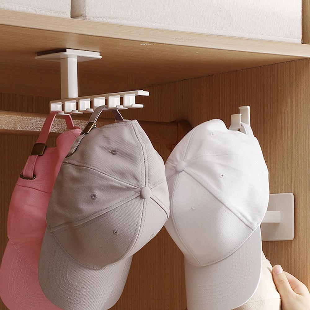 6 Hooks Hat Holder L Shaped Baseball Cap Storage Rack Wall Mount Hat Belt Organizer Hooks Multi-function Storage Rack