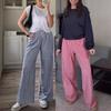 Women's High Waist Elastic Waistband Wide Leg Pants Multi Color and Pattern Plaid and Solid Options
