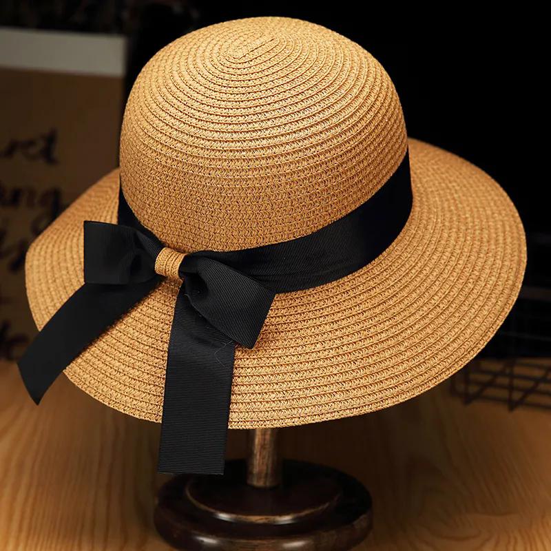 WTEMPO Cappelli a tesa larga neri traspiranti, eleganti, casual, con fiocco, per donna, estivi, versatili, protezione solare, cappelli a secchiello da esterno
