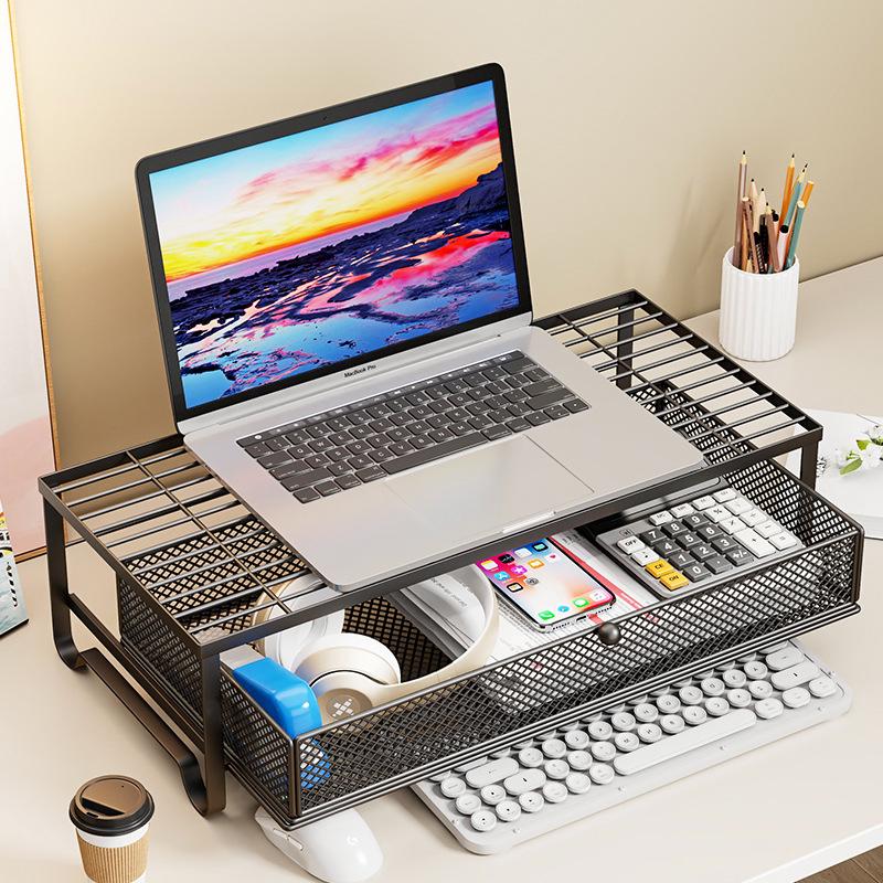 Metal Desktop Laptop Stand with Storage and Cooling Features for Gaming Monitors