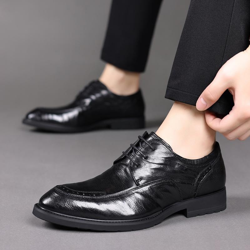 Men'S Leather Shoes Business Dress First Layer Sheepskin Men'S Shoes British Style Casual Shoes Groom Wedding Shoes Genuine Leather