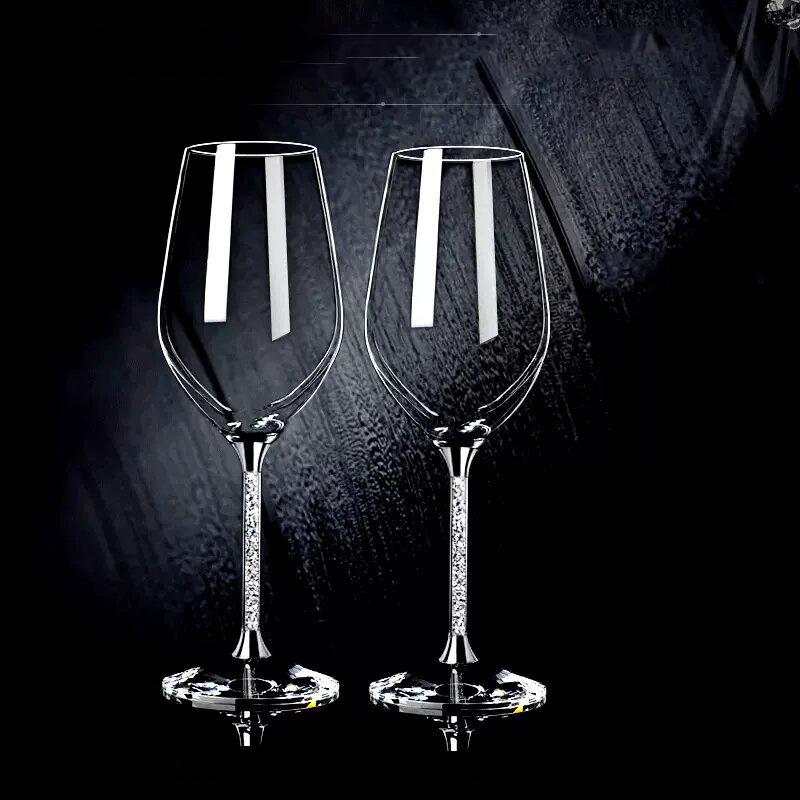 Personalized Crystal Diamond High-Stem Red Wine Glass Gift Set