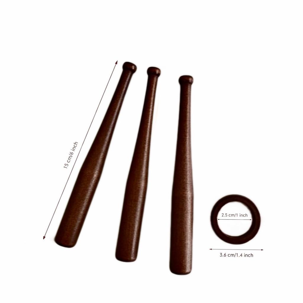 1 PC Mini Wooden Round Solid Baseball Bat Set with Wooden Ring, Holiday Gift