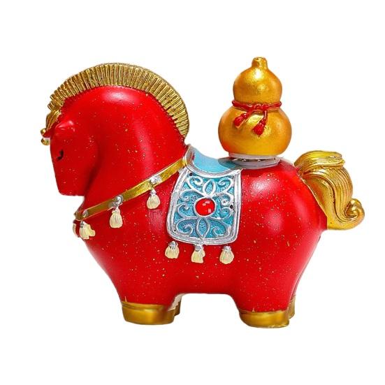 1/4Pcs Cartoon Horse Statue Rotatable Golden Ingot Gourd Money Bag Lucky Pony Figurine Home Office Desktop Feng Shui Decoration Ornament