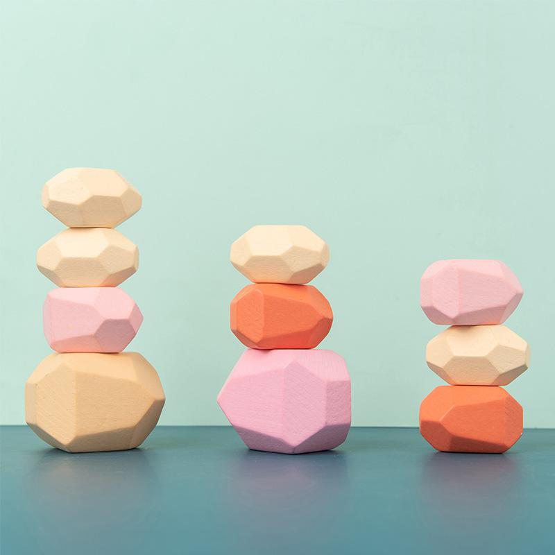 Wooden Sorting Stacking Rocks Stones Sensory Toddler Toys Learning Montessori Toys Building Blocks Game for Kids Birthday Gifts