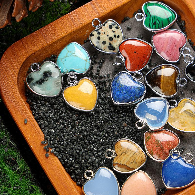 Heart-Shaped 15x19mm Natural Amethyst Agate Jade Bezel Pendant for DIY Jewelry Making