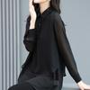 Spring Autumn Black Elegant Fashion Double Layer Shirt Women Loose Casual Top Female  Long Sleeve Blouse