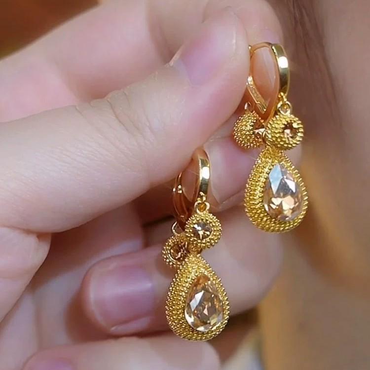 Golden Durian Zirconia Drop Earrings - Elegant, Fashionable Design for Women