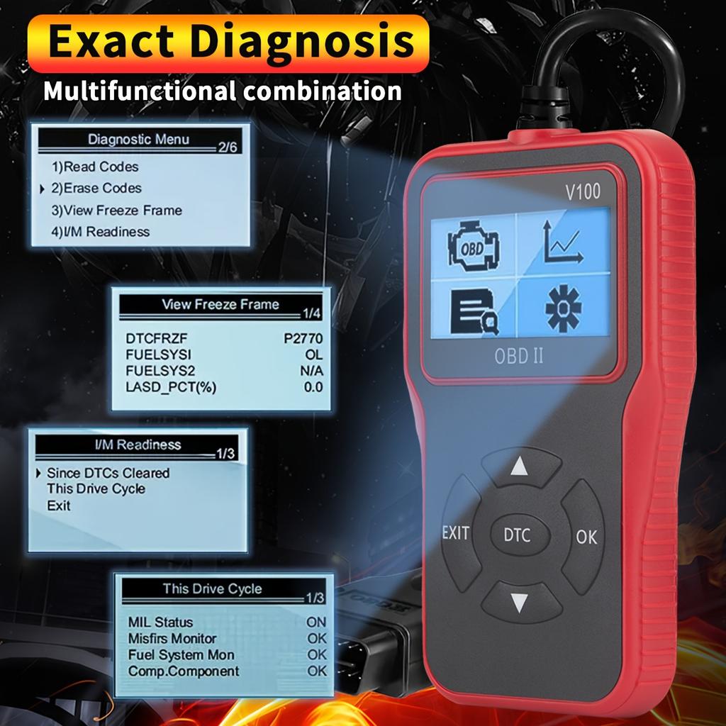 1pc V100 Professional OBD2 Scanner, Engine Fault Code Reader, Diagnostic Scan Tool for OBD II Protocol Cars Since 1996