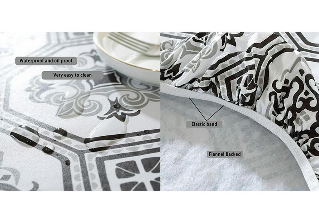 Bohemian wasserdichte Vinyl-Tischdecke mit elastischer Flanellrückseite - Passend für 1,2 m bis 1,8 m Tische
