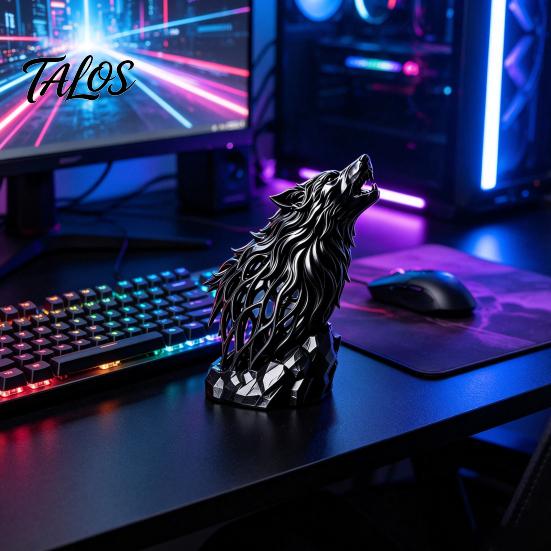 Personalized Creative Table Decor Howl Wolf Sculpture, Gothic Wildlife Home Decor, Howling Statue Figurine Hollow Animal Statues with Rock Base,