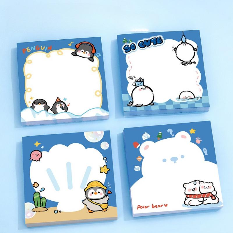10Pcs Cute Marine Animal Note Paper, Random Styles, 50 Pads Each, Size 3.15 × 3.15 Inches, Self-adhesive Note Pads That Can Be Pasted Multiple Times