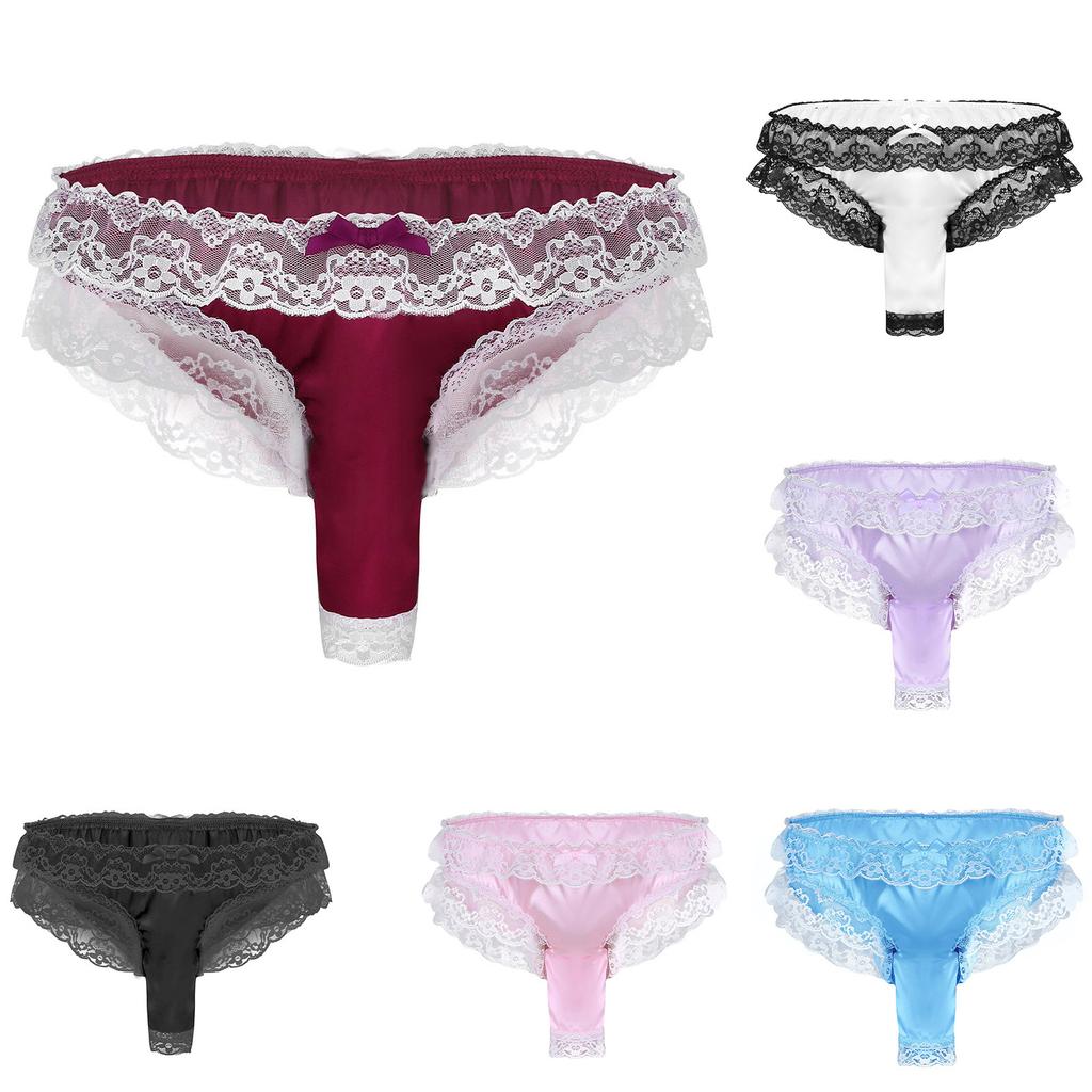 Sexy Mens Lace Briefs Open Butt Low  G-string Thong Underwear Panties