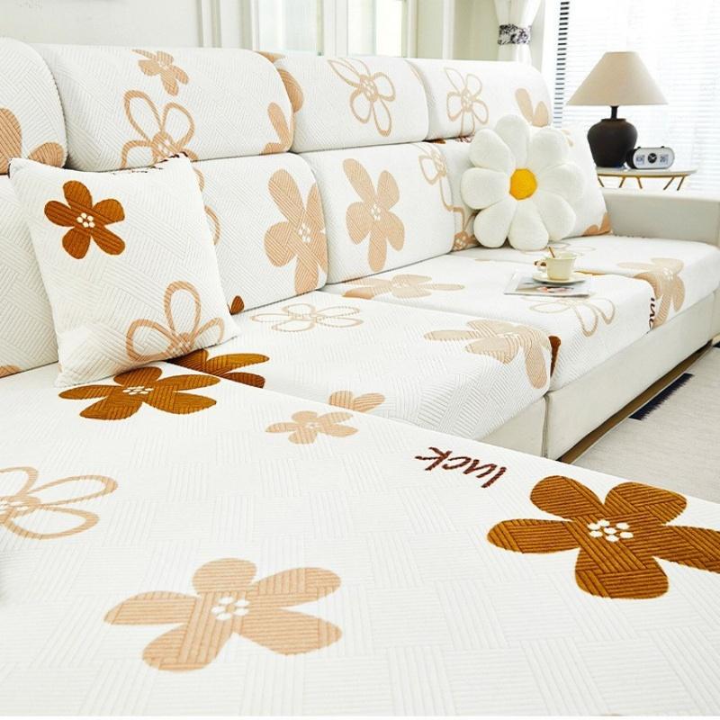 Stretch Floral Sofa Seat Cushion Cover Elastic Fleece Armchair Couch Covers L-Shape Chaise Lounge Slipcover Combination Sofa Lid