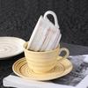Embossed Ceramic Coffee Cup & Saucer with Brushed Texture - Perfect for Office and Tea Time