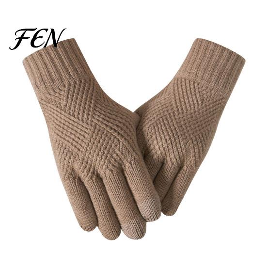 Fashionable Cold Protection Gloves Knitted Touchscreen for Men Women, Winter Warm Thermal Gloves, Thickened Solid Color Daily Use Plush Lining Mittens