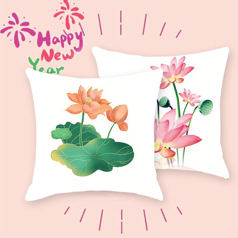Chinesisches Lotus-Druckkissen für Büro oder Wohnzimmer